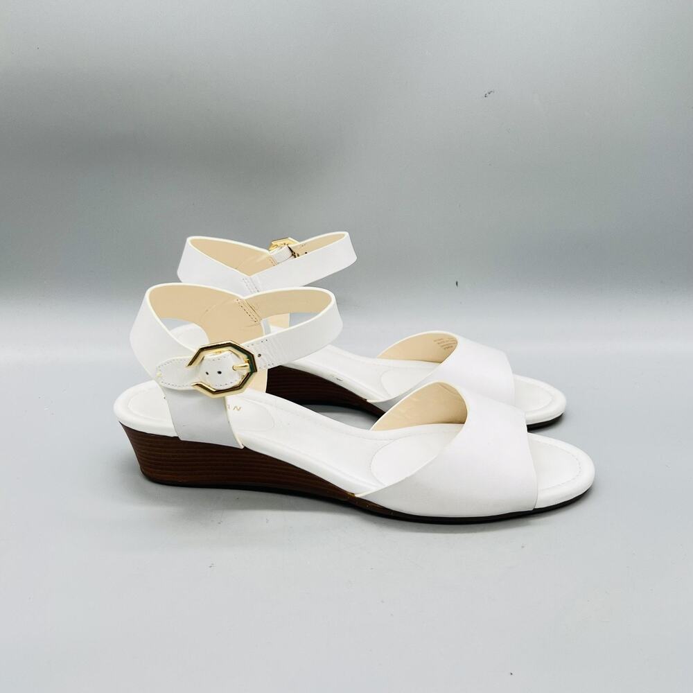 Cole Haan Sandals Womens 8.5 White Synthetic Grand OS Wedge Ankle Strap Shoes